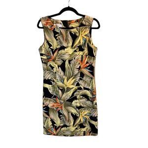 Dressbarn Tropical Palm Leaves Floral Sheath Dress Size 8 Multicolor Stretchy